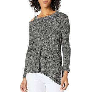 Democracy Asymmetrical Marled Knit Cold Shoulder Scoop Neck Sweater NWT